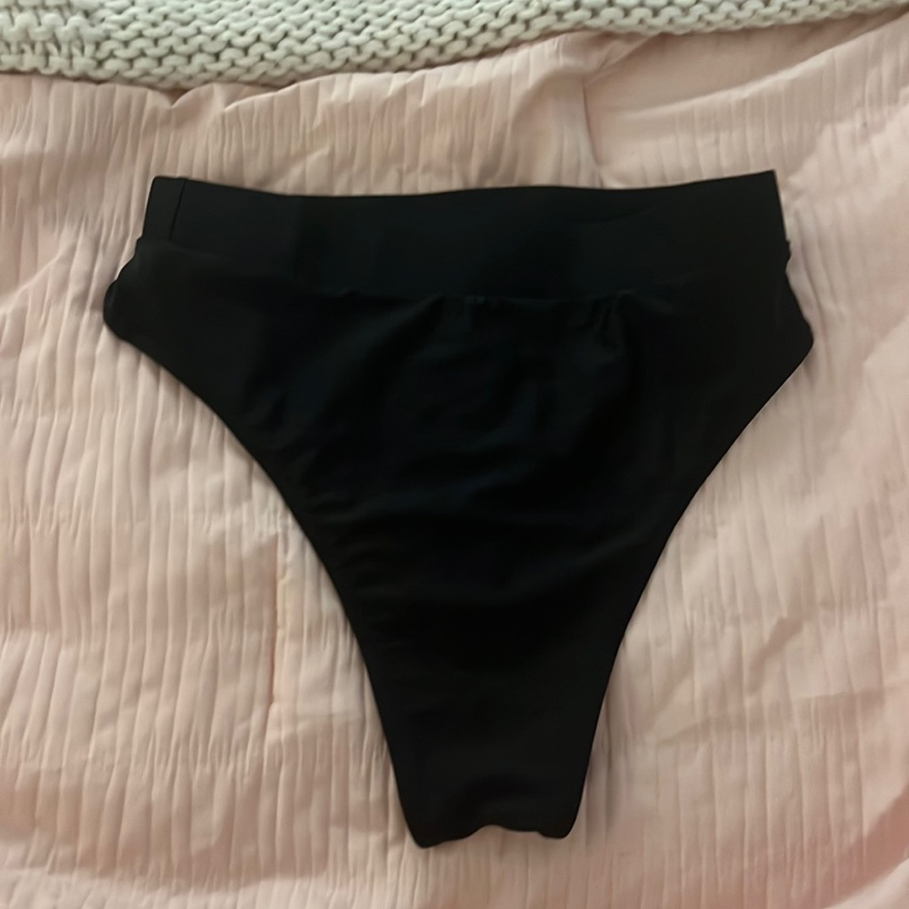 high waisted black cheeky bathing suit bottoms